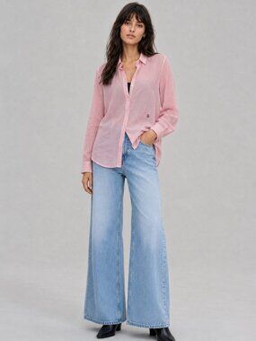 The Kooples Pink Semi-Sheer Button-Down Shirt Minimalist Capsule Small